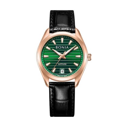 Bonia Elegance BNB10916-2592 Black Leather Strap Women Watch 